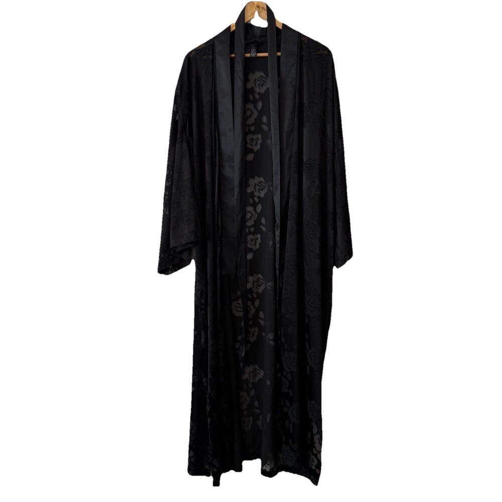 Victoria’s Secret VS Archives Black Burnout Floral Satin Kimono Robe Size XL